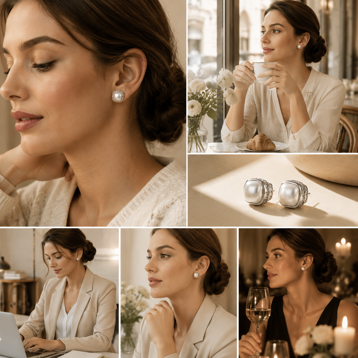Cushion Pearl Stud Earrings – CZ Accent Earrings with S925 Sterling Silver Posts