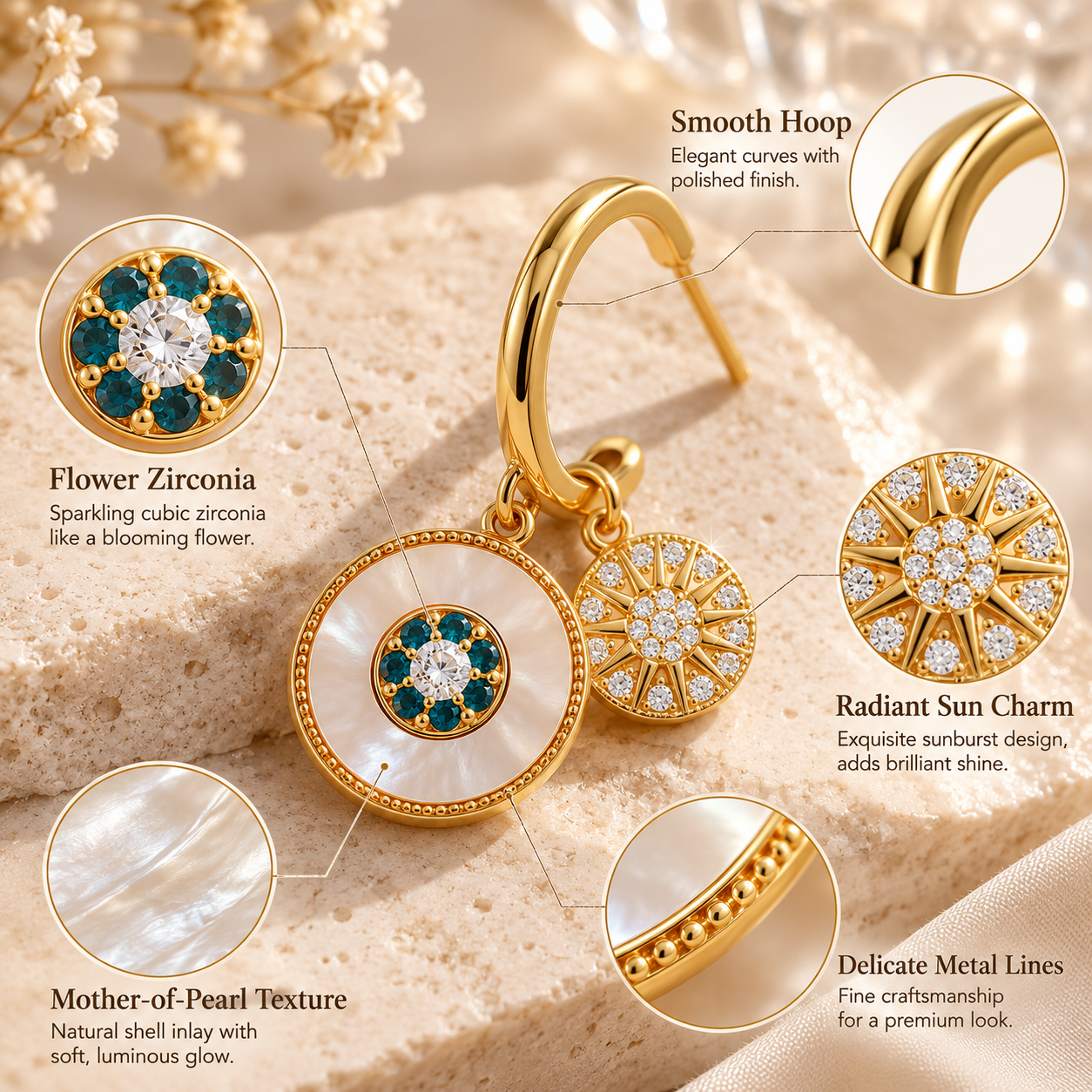 Lucky Flower Drop Earrings | Cubic Zirconia Brass Earrings