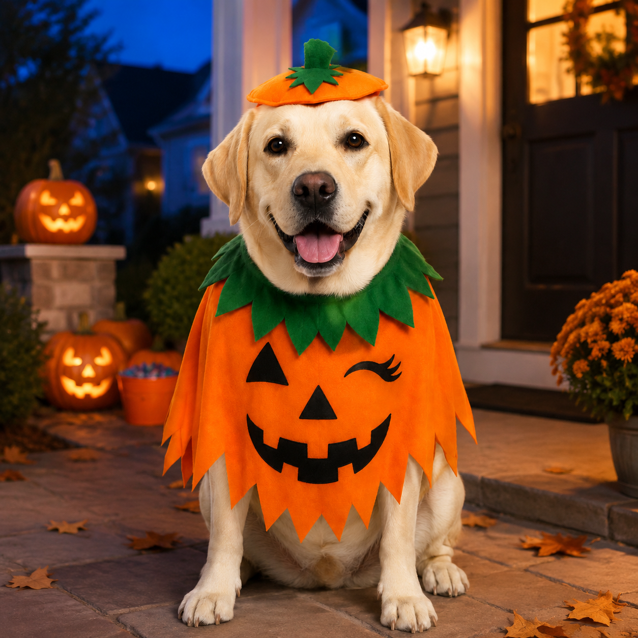 Halloween Pumpkin Pet Costume Set – Jack-O’-Lantern Cape & Hat for Dogs and Cats