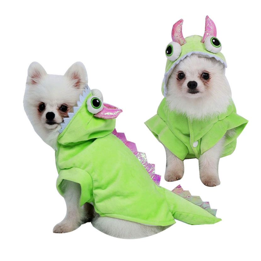 3D Green Dinosaur Pet Costume – Cute Hooded Halloween Outfit for Cats & Small Dogs