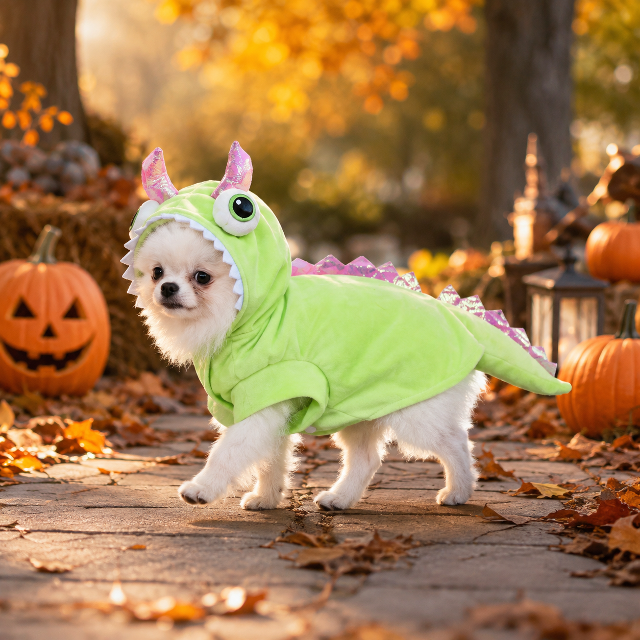 3D Green Dinosaur Pet Costume – Cute Hooded Halloween Outfit for Cats & Small Dogs