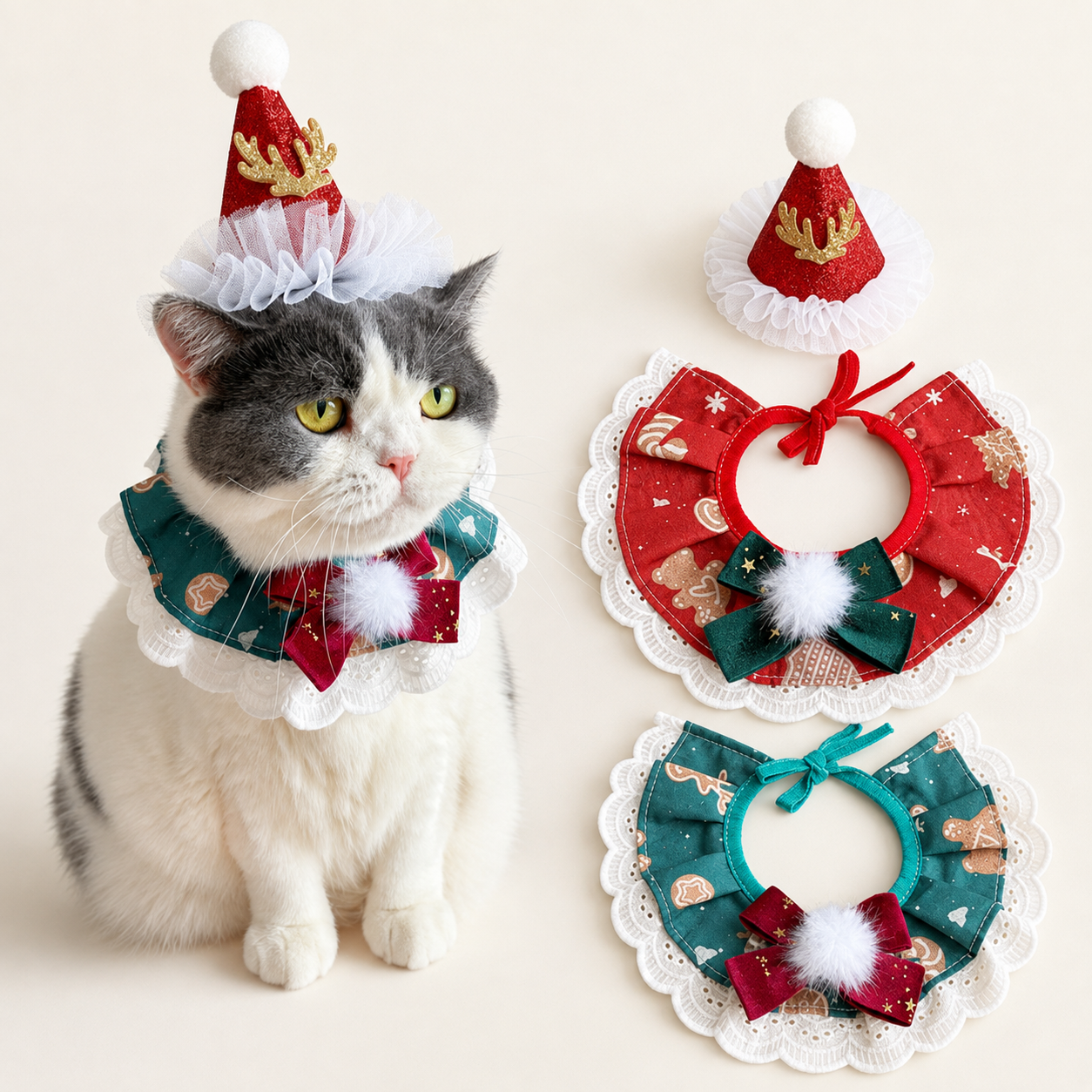 Christmas Pet Bandana & Bow Tie Set – Festive Holiday Accessories for Cats and Dogs