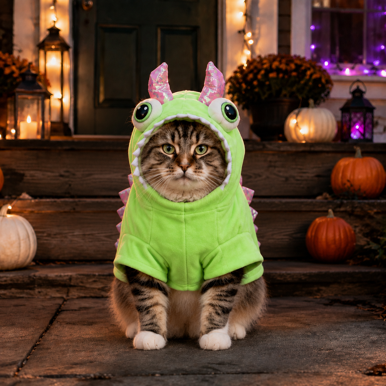 3D Green Dinosaur Pet Costume – Cute Hooded Halloween Outfit for Cats & Small Dogs
