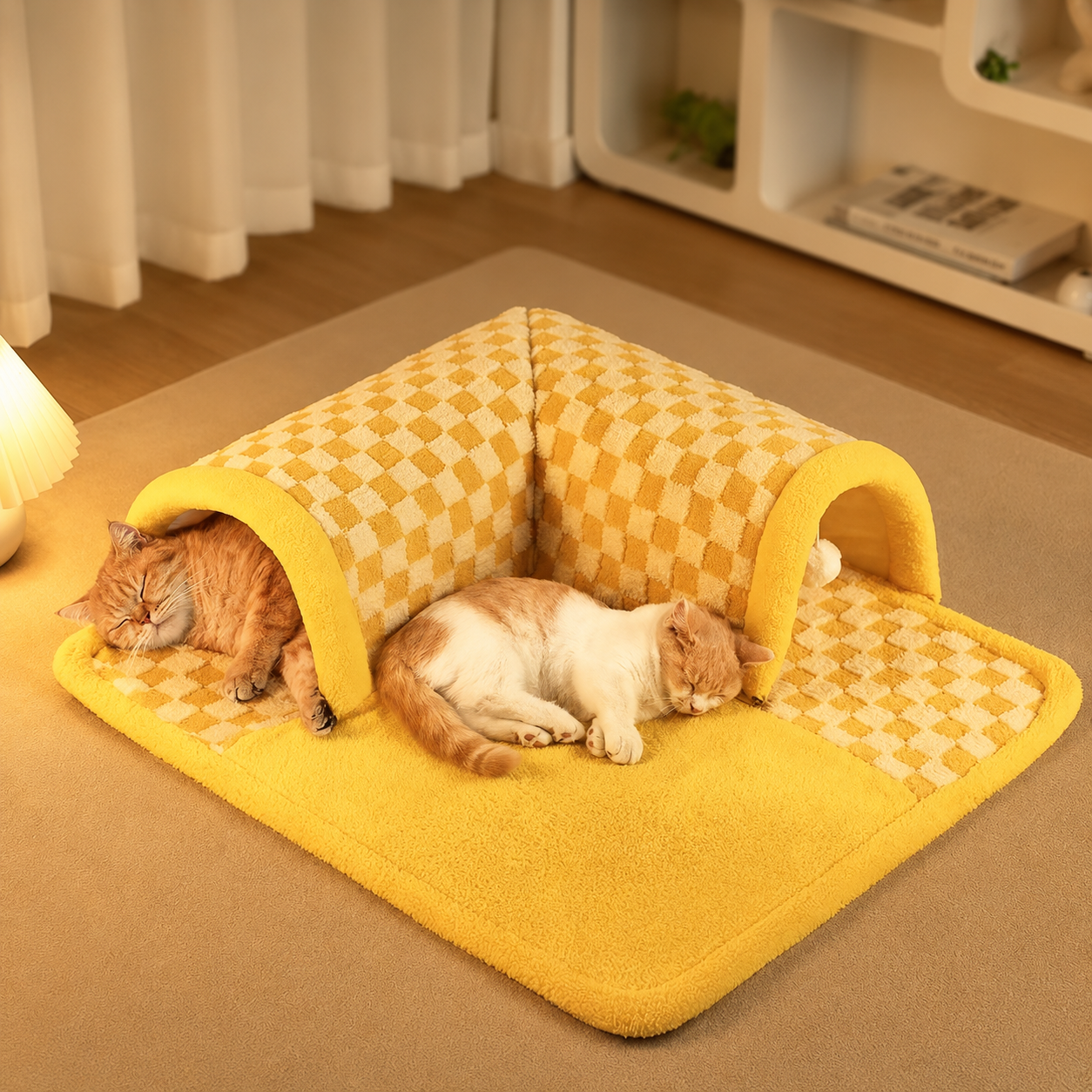 Convertible Double-Tunnel Cat Bed – Removable & Washable Cozy Play Mat
