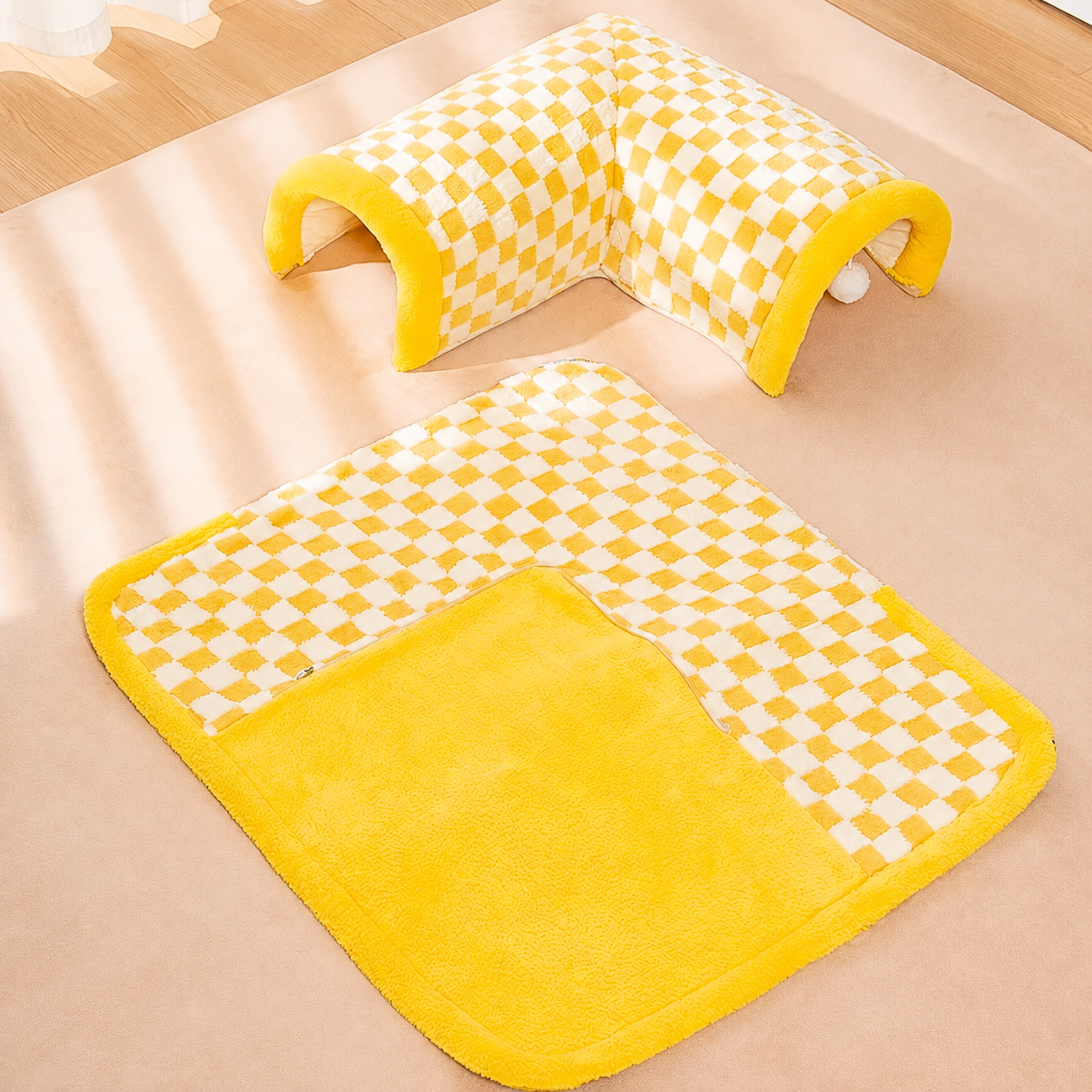 Convertible Double-Tunnel Cat Bed – Removable & Washable Cozy Play Mat