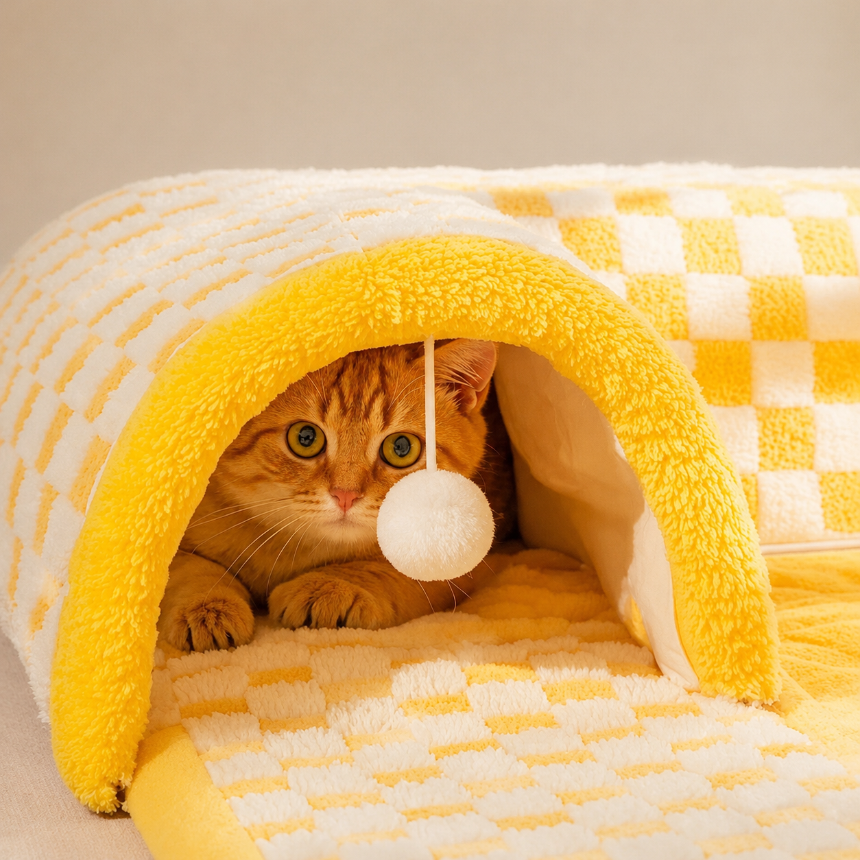 Convertible Double-Tunnel Cat Bed – Removable & Washable Cozy Play Mat
