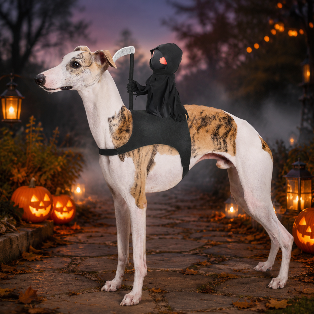Halloween Grim Reaper Rider Pet Costume – Funny Scythe Illusion Outfit for Dogs & Cats