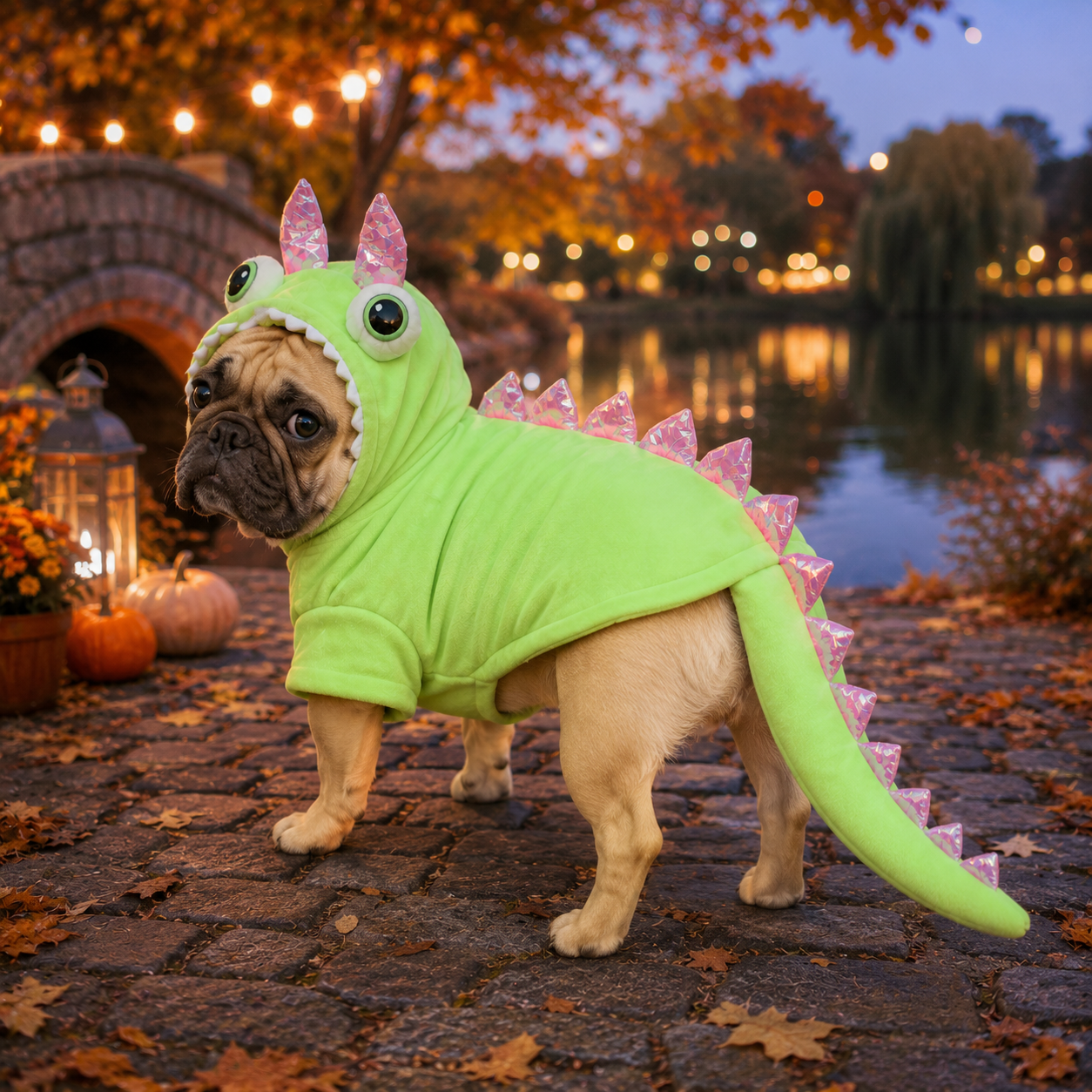 3D Green Dinosaur Pet Costume – Cute Hooded Halloween Outfit for Cats & Small Dogs