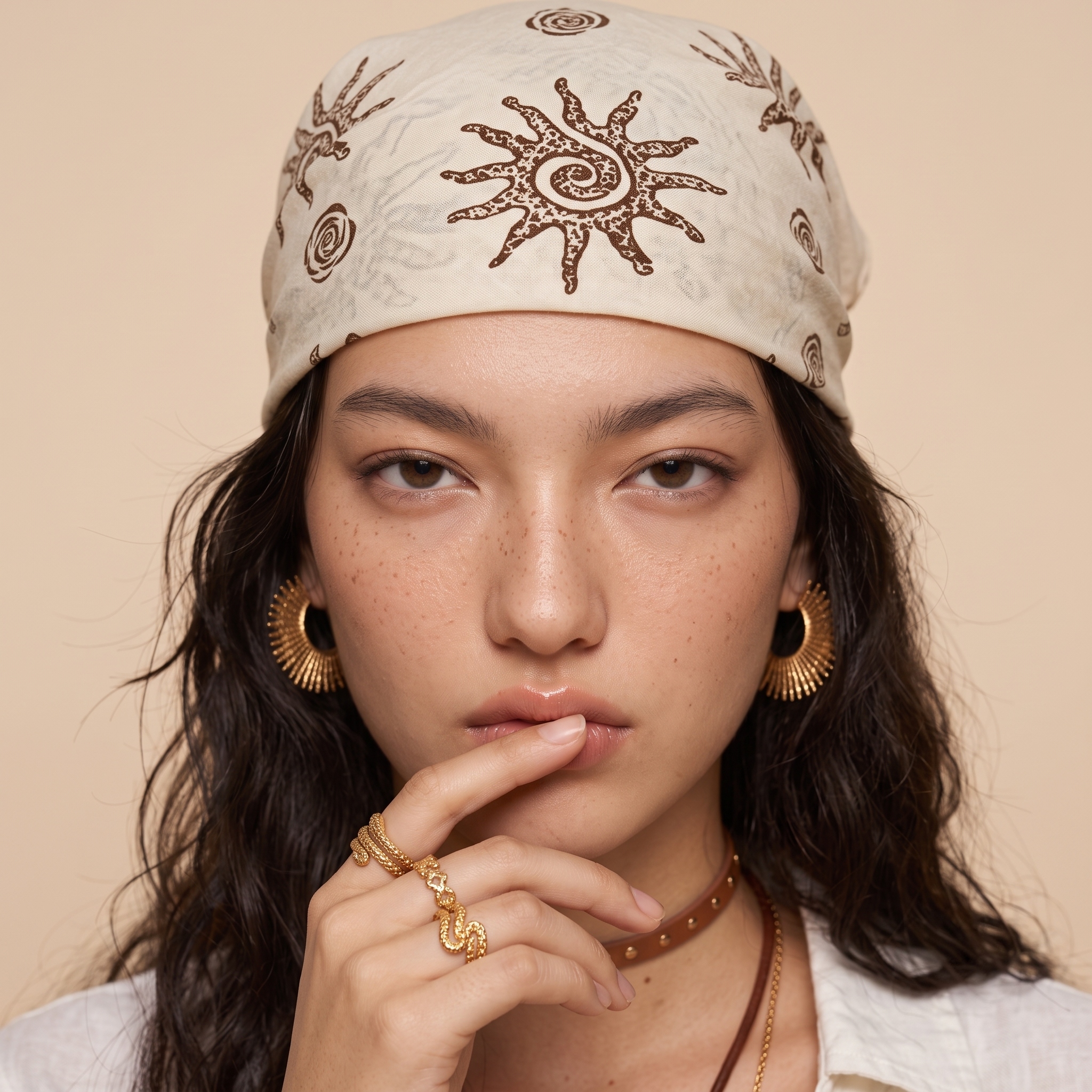  ☀️"Solar Solstice" Vintage Sun-Print Bohemian Cotton-Linen Bandana