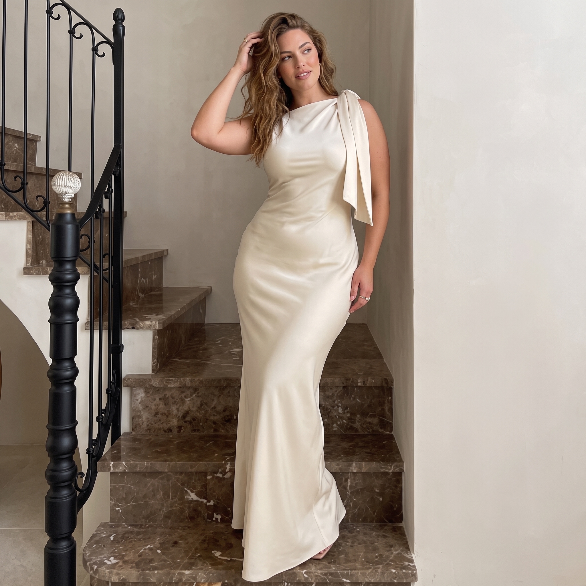 🦢"Midnight Swan" One-Shoulder Tie Floor-Length Evening Gown