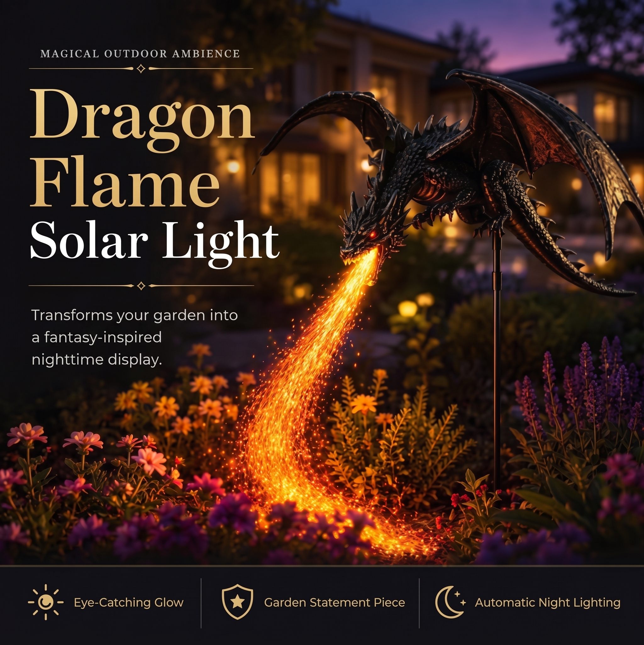 🔥Solar Dragon Garden Light, Fire Breathing Dragon Yard Stake, Outdoor LED Landscape Decor, Gothic Halloween Patio Gift