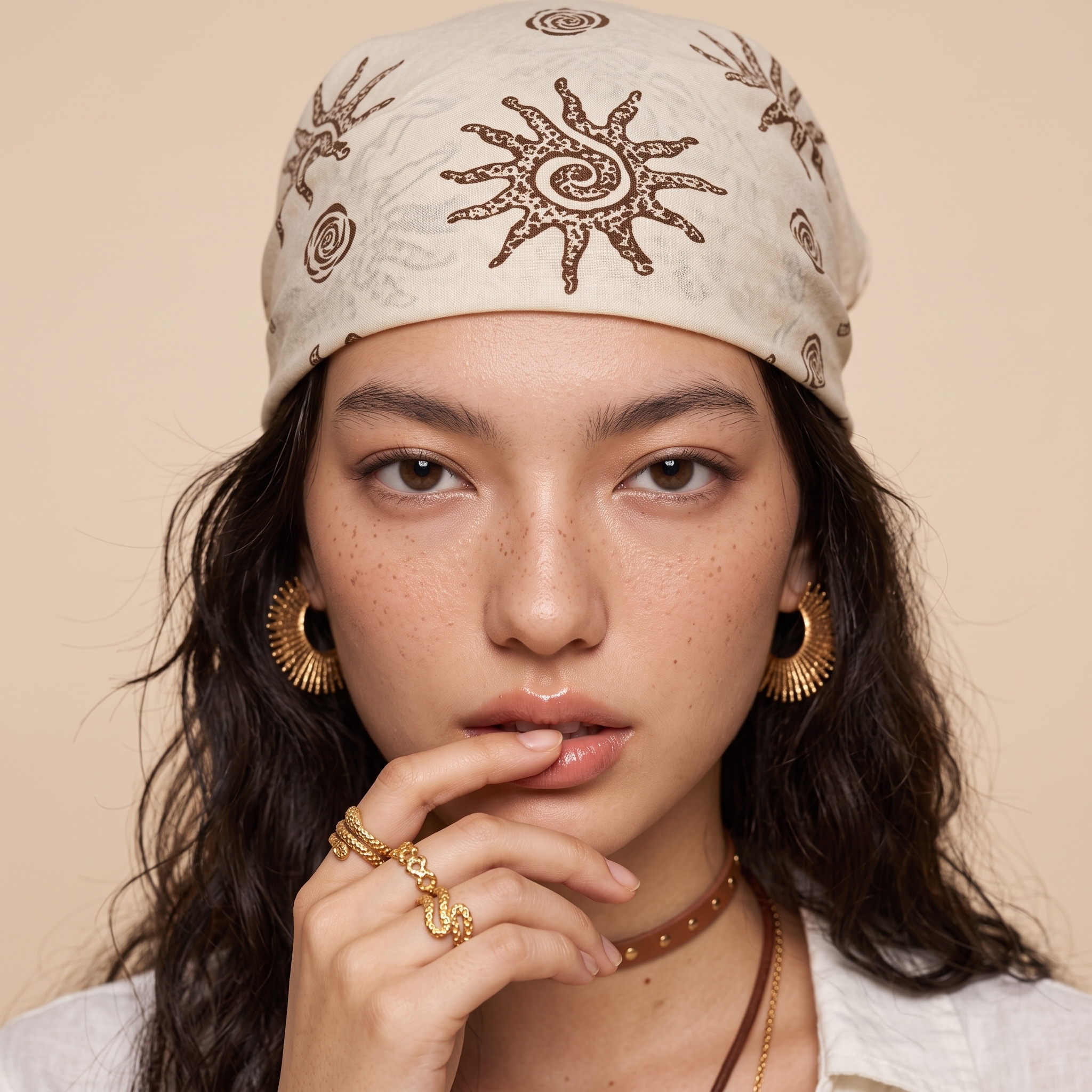  ☀️"Solar Solstice" Vintage Sun-Print Bohemian Cotton-Linen Bandana