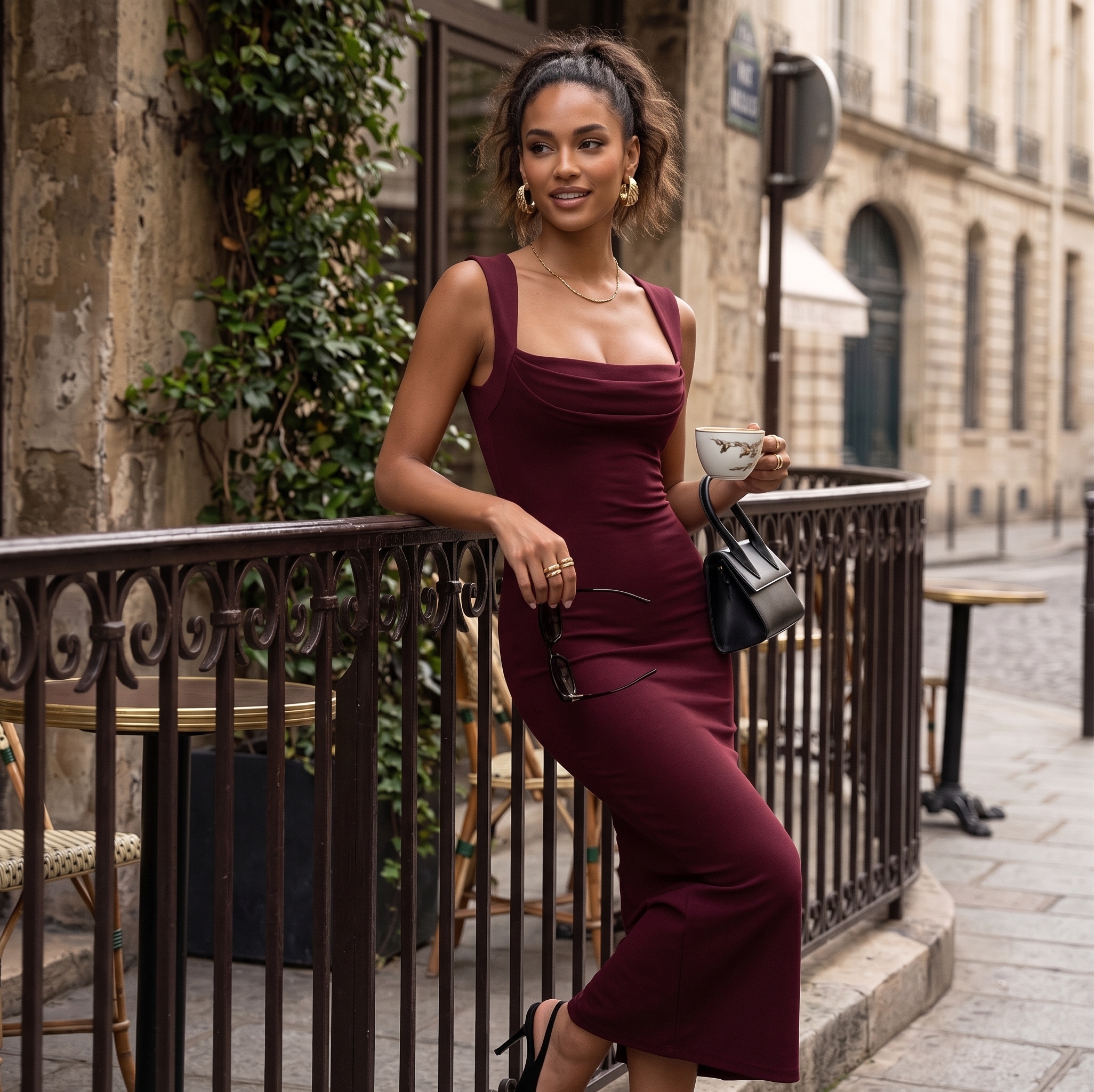 ✨"Manhattan Silhouette" Quiet Luxury Sculpting Square-Neck Maxi Dress