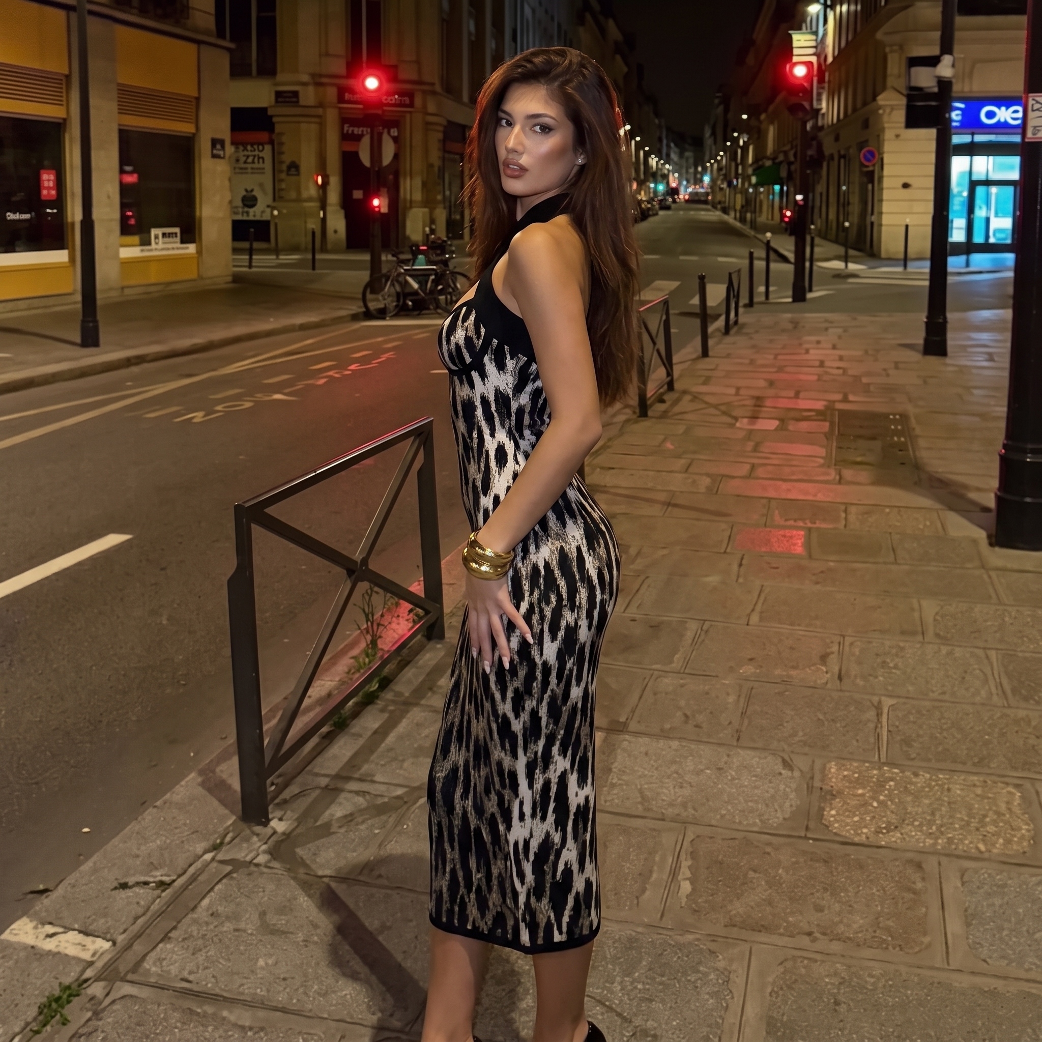 🐆"Midnight Hunter" Vintage Cross-Halter Leopard Seamless Bodycon Dress