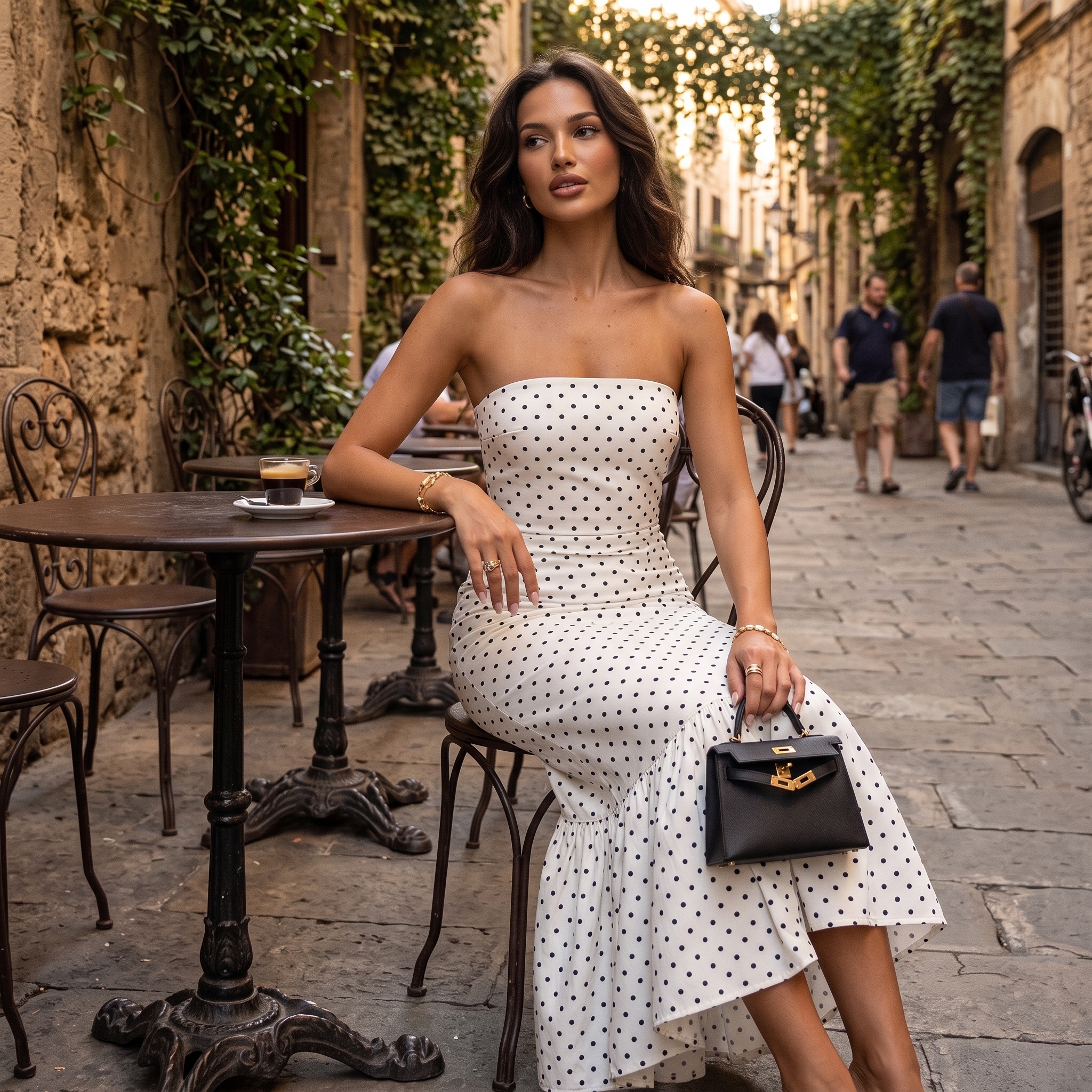 ✨"Parisian Afternoon" Vintage Polka Dot Strapless Mermaid Midi Dress