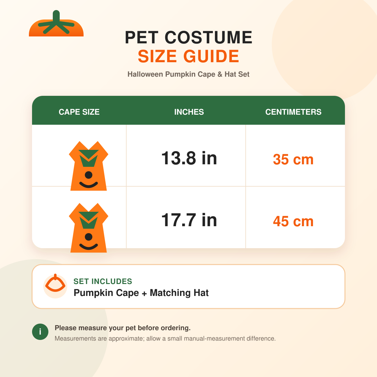 Halloween Pumpkin Pet Costume Set – Jack-O’-Lantern Cape & Hat for Dogs and Cats