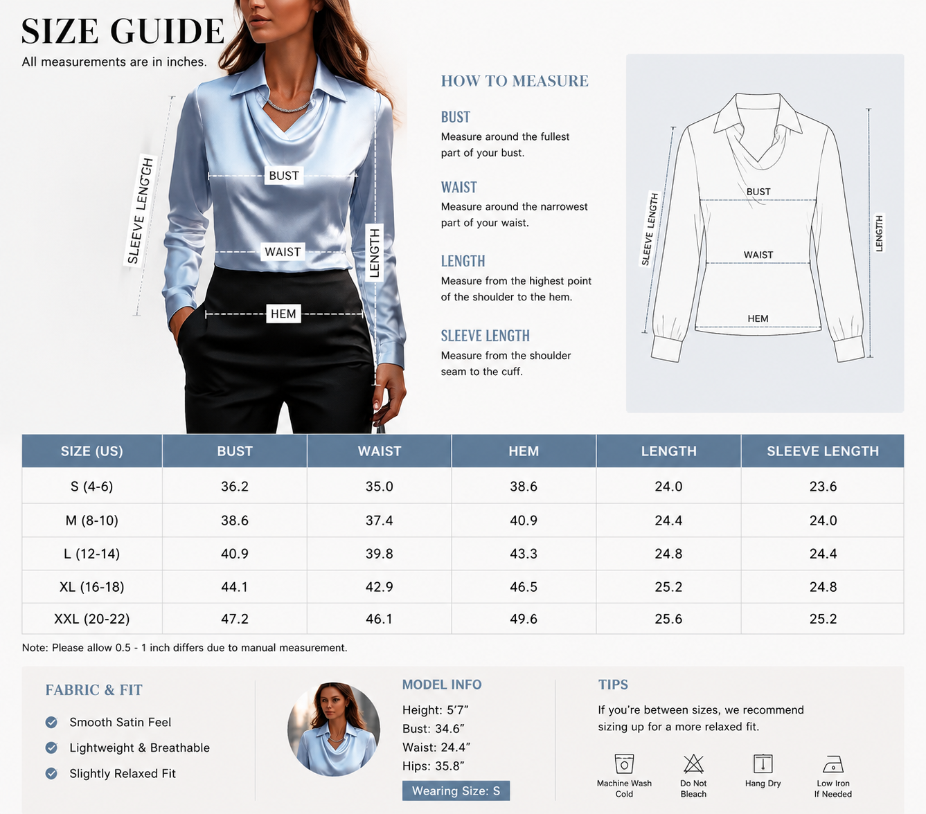 Women's Satin Blouse Top, Cowl Neck Collared Shirt, Elegant Loose Fit Office Work Top for Women