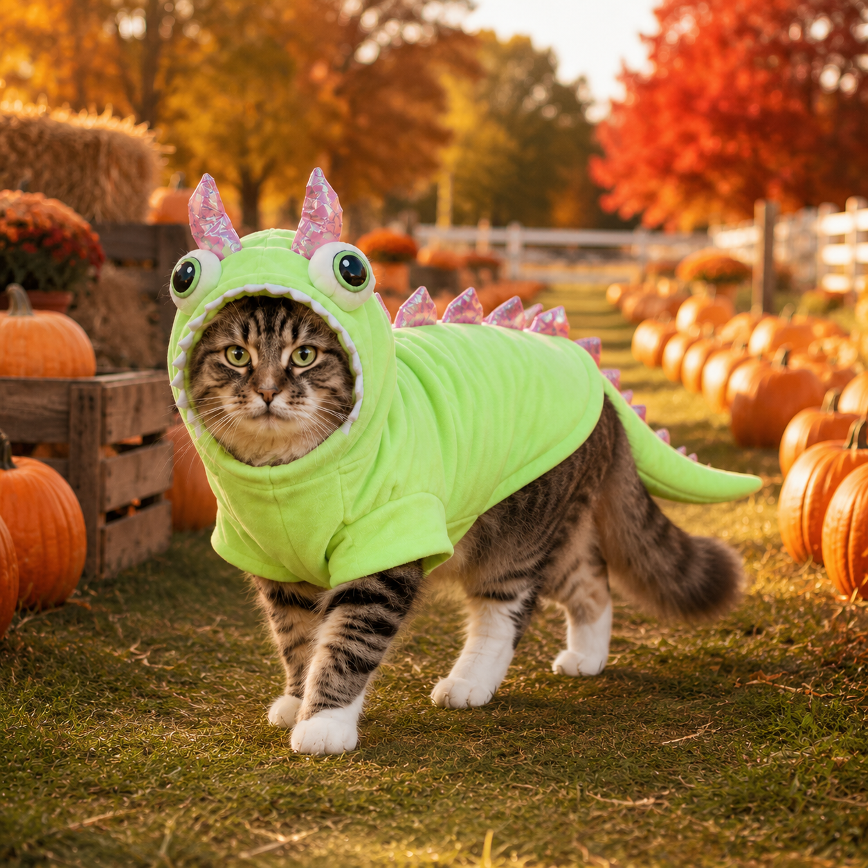 3D Green Dinosaur Pet Costume – Cute Hooded Halloween Outfit for Cats & Small Dogs