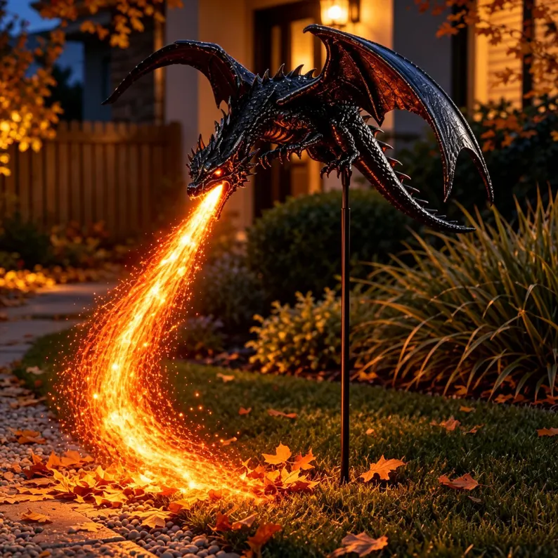🔥Solar Dragon Garden Light, Fire Breathing Dragon Yard Stake, Outdoor LED Landscape Decor, Gothic Halloween Patio Gift