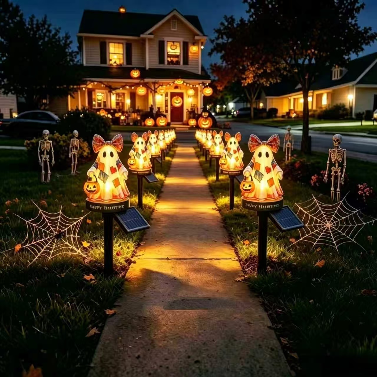 🔥Lighted Vintage Patchwork Ghost Solar Garden Stake Lights – Ideal Halloween Yard Decor