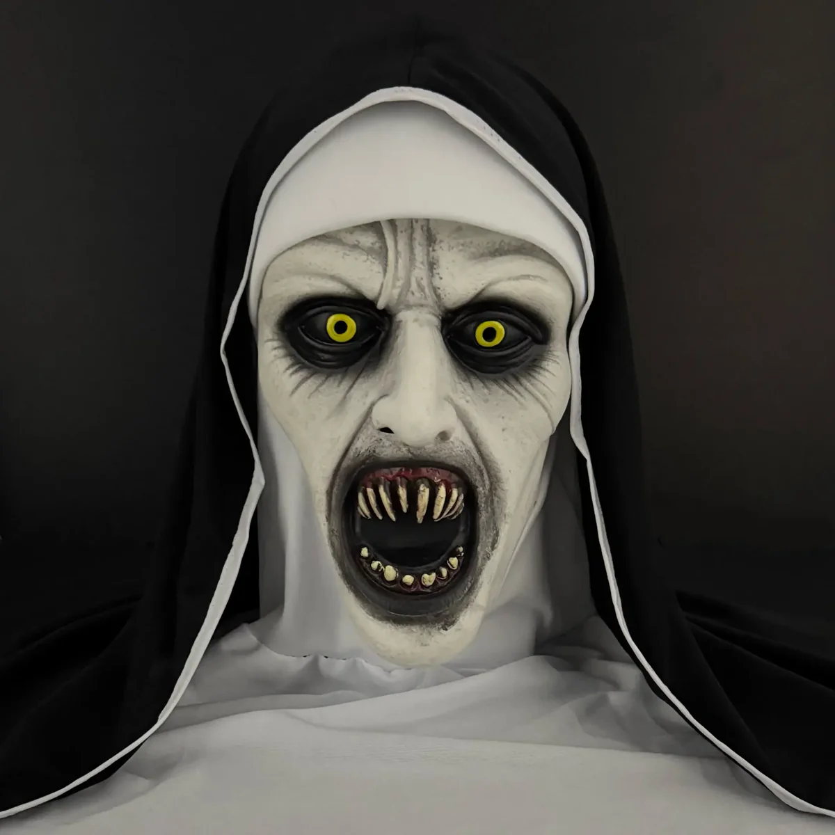 Funky Nun Halloween Latex Mask with Yellow Eyes