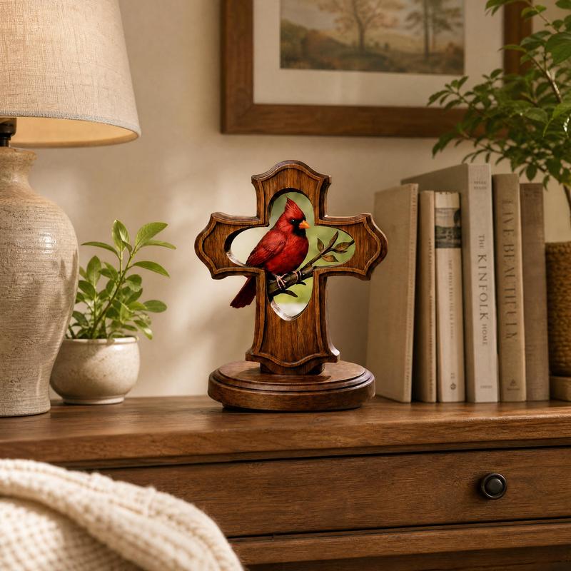 ❤✝️Handcrafted Cardinal Cross Memorial Ornament – Sympathy Gift of Faith, Love & Remembrance