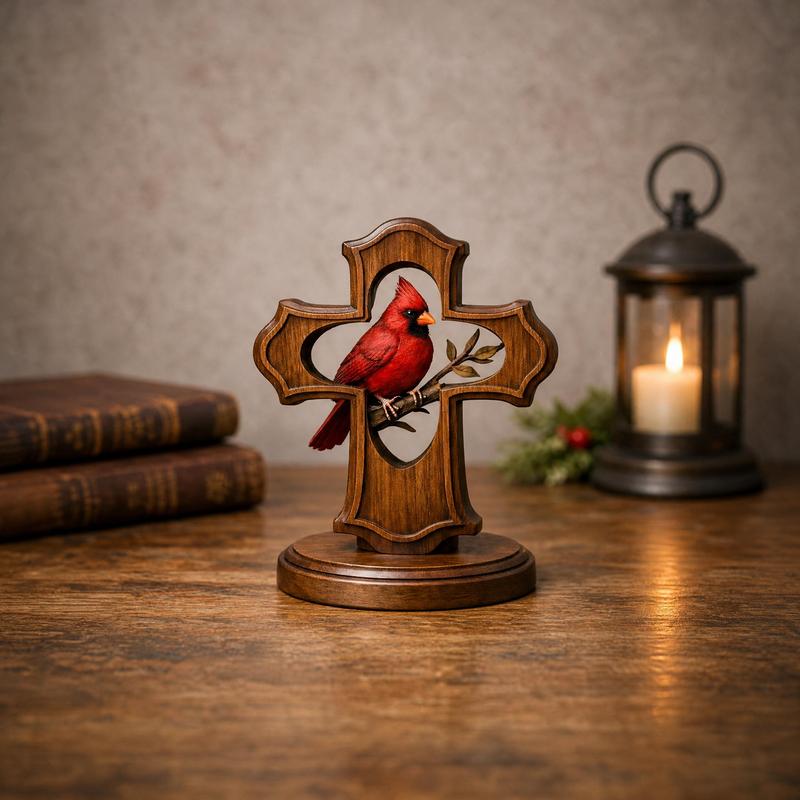 ❤✝️Handcrafted Cardinal Cross Memorial Ornament – Sympathy Gift of Faith, Love & Remembrance