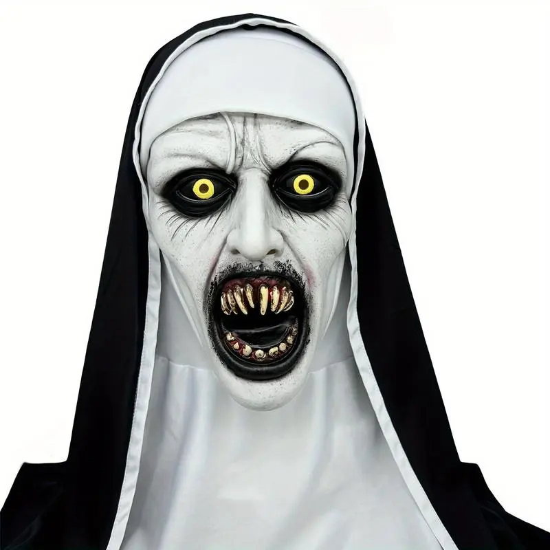 Funky Nun Halloween Latex Mask with Yellow Eyes