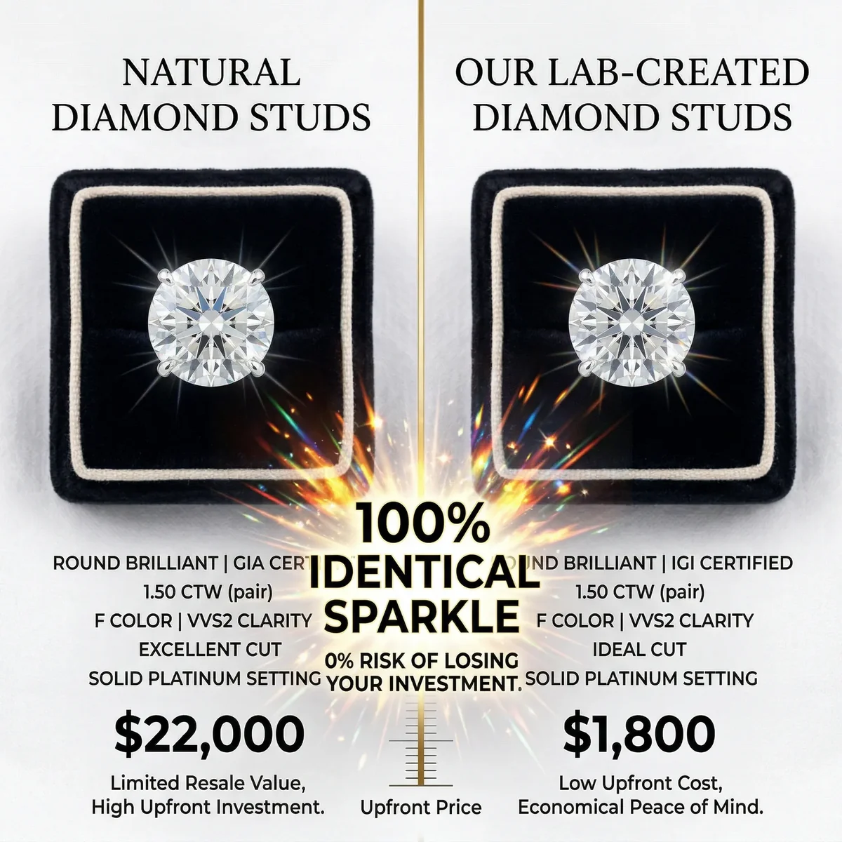 4.00 CTW Classic Round Lab-Created Diamond Stud Earrings - Secure 4-Prong & Hypoallergenic-Last Day Sale🔥90% OFF