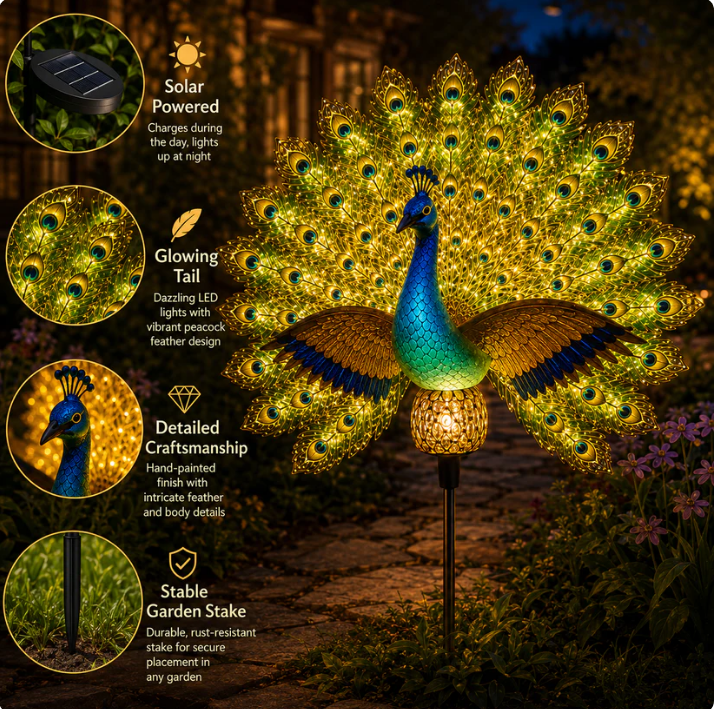 Solar Peacock Garden Sculpture