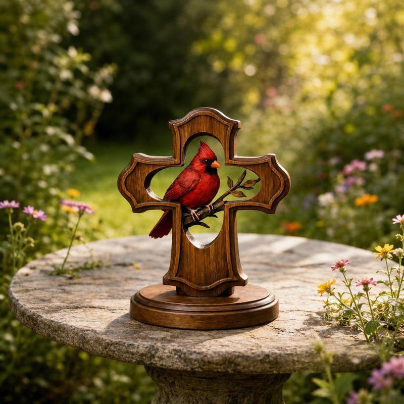 ❤✝️Handcrafted Cardinal Cross Memorial Ornament – Sympathy Gift of Faith, Love & Remembrance
