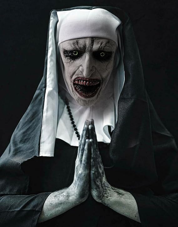 Funky Nun Halloween Latex Mask with Yellow Eyes