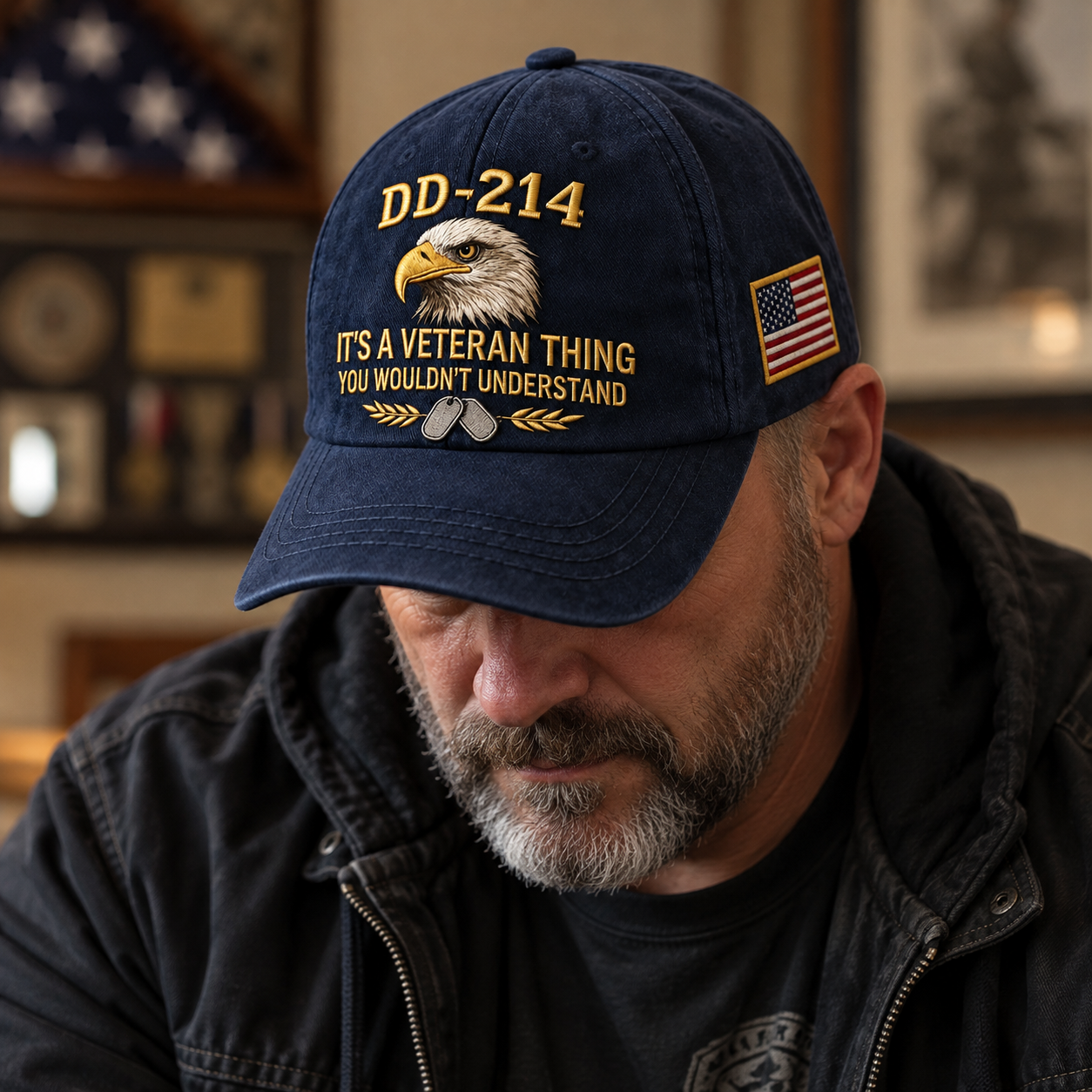 100% Handmade DD-214 Veteran Honor Embroidered Cap(Chad Smith Handmade®) 