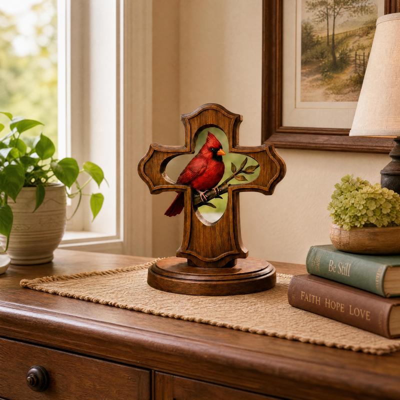 ❤✝️Handcrafted Cardinal Cross Memorial Ornament – Sympathy Gift of Faith, Love & Remembrance