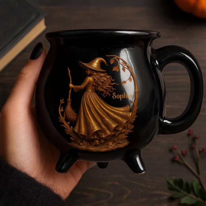 🧙‍♀️ Enchanting Brew Witch Cauldron Mug – Ceramic Coffee Cup with Witch & Broom Design, Perfect Gift for Fantasy Fans ✨