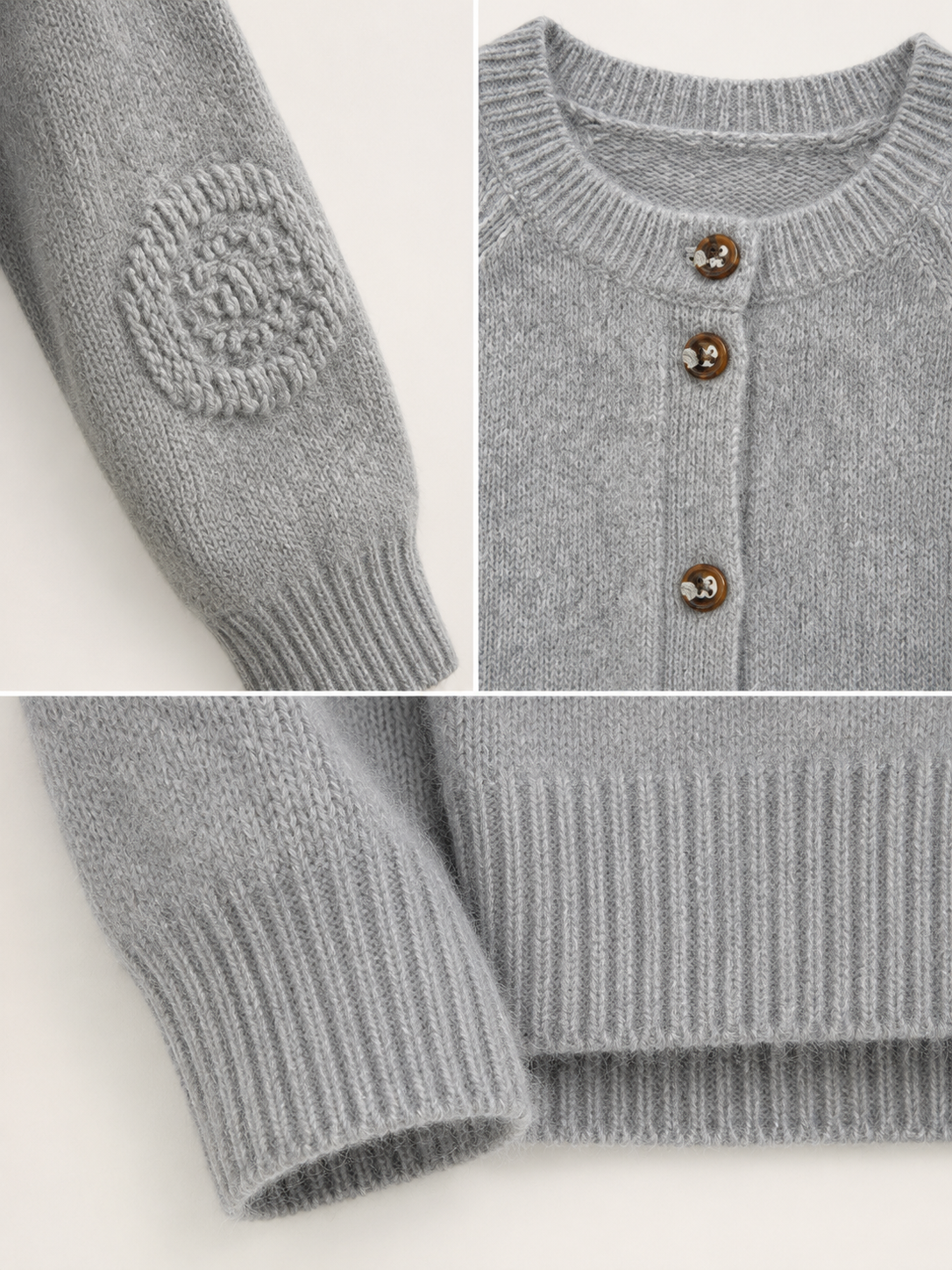 Premium Wool Cardigan Sweater – Soft Grey Minimalist Knit Jacket with Vintage Button Detail