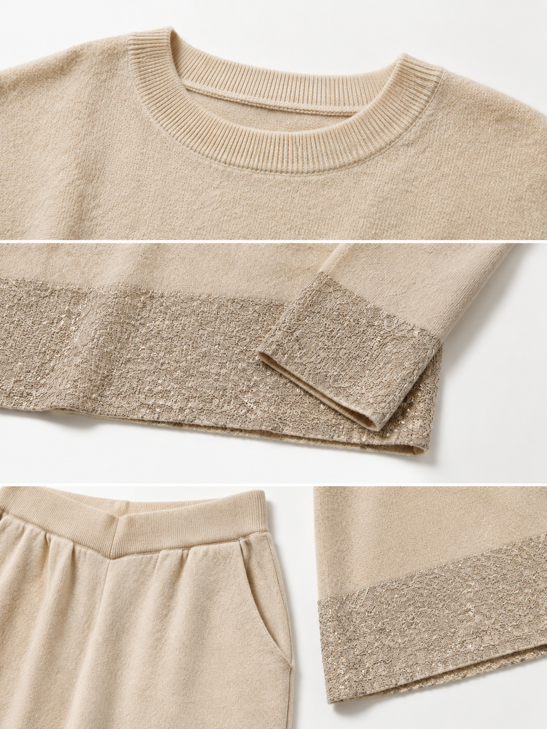 Autumn Soft Bottom Knit Pullover and Pants Set Casual Solid Cashmere Knitted Sweater Set Knitted Two-pieces Set for Women