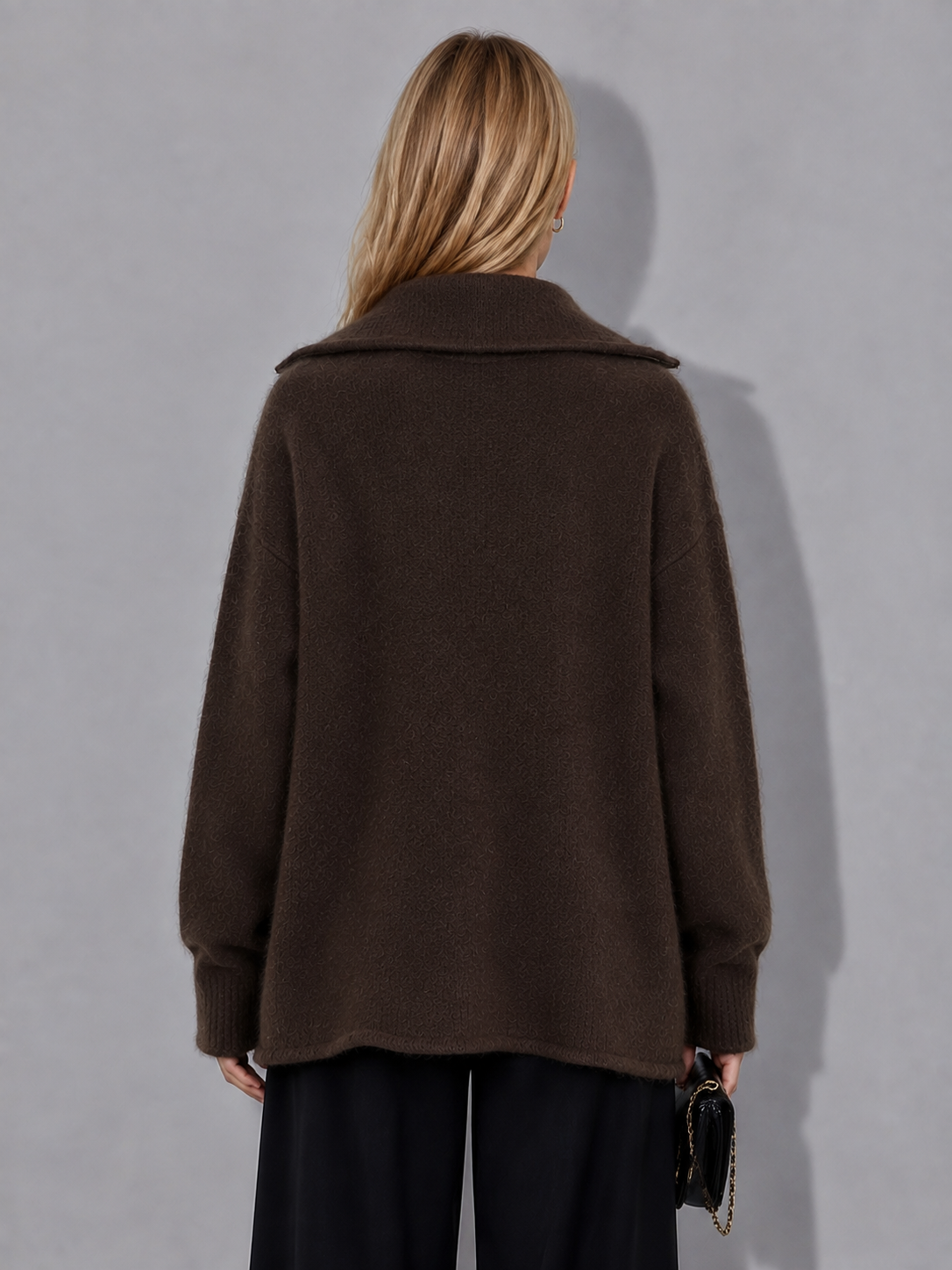Womens Half Zip Sweater Oversized Lapel Collar Knitted Pullover Ladies Long Sleeve Autumn Winter Knit Jumper Top Knitwear