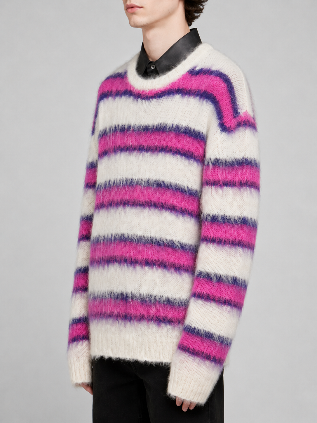 Men's Customizable Breathable Knitted Pullover Mohair Sweater Autumn Winter Warm Multi-Color Splicing Can Add Logo