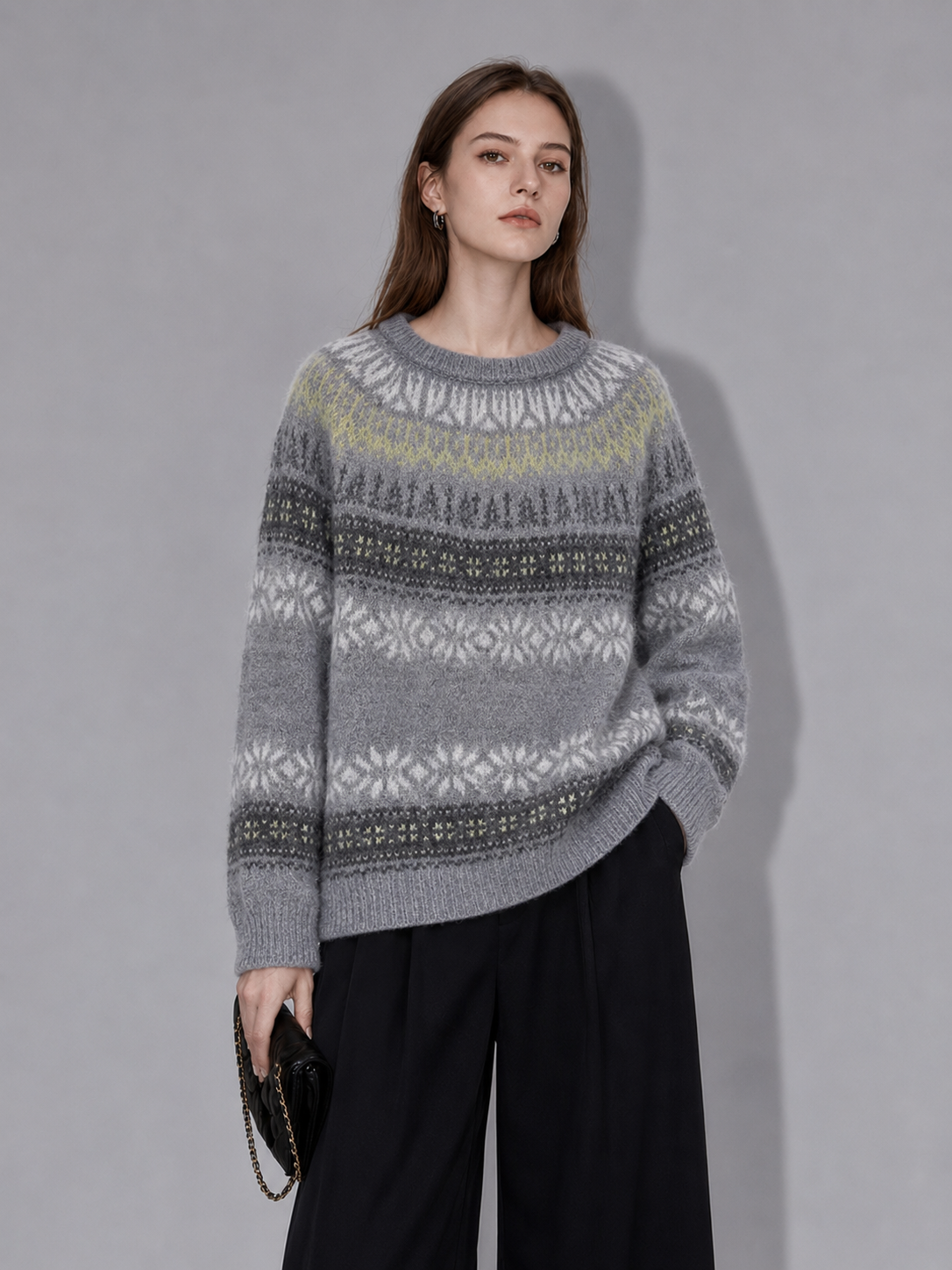 Luxury Wool Jacquard Sweater – Vintage Fair Isle Knit Pullover with Nordic Pattern