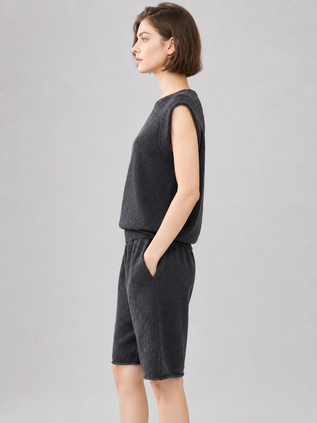 Women Two Piece Knit Set Sleeveless Crew Neck Sweater Vest and Loose Bermuda Shorts Casual Matching Outfit