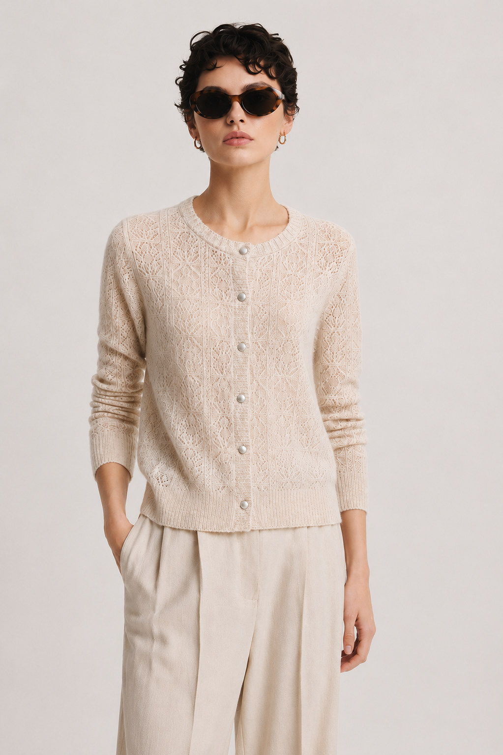 OEM Women Textured Knit Button Long Sleeve Jumper for Women Soft Blend Woolen Knit Sweater Top