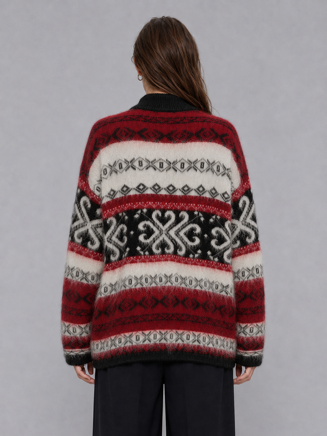 OEM jacquard zipper plush collar cashmere wool women's button down sweater of high-end quality