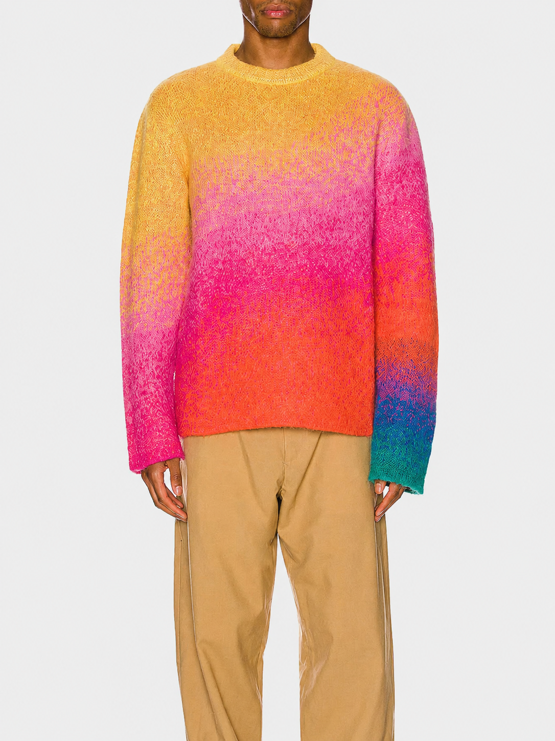 Custom LOGO OEM Men Mohair Sweater Winter Gradient Jacquard Pattern Knitted Jumper Design Pullover Knitwear Custom Knit Sweater