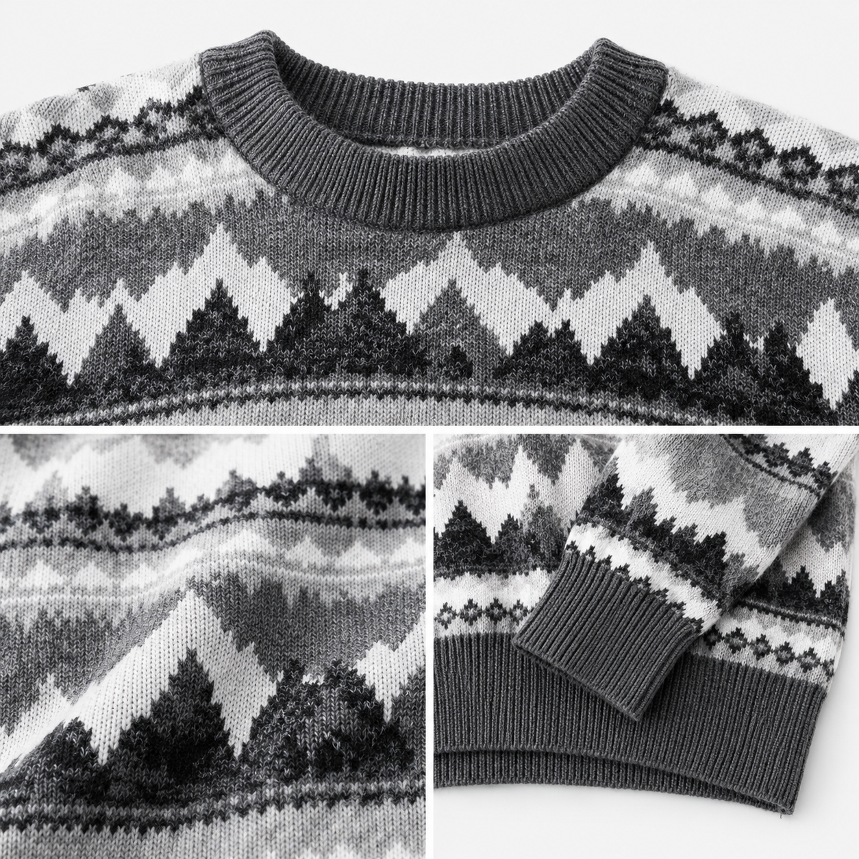 Custom Men's Jacquard Knit Sweater Nordic Pattern Pullover Crew Neck Winter Wool Knitwear OEM ODM Manufacturer