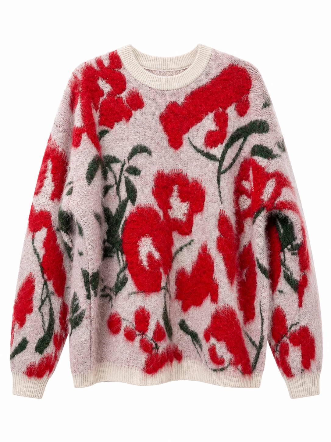 Custom Knitwear Manufacturer Print Pattern Floral Sweater Women Knitted Pullover Crew Neck Winter Knit Women Sweater