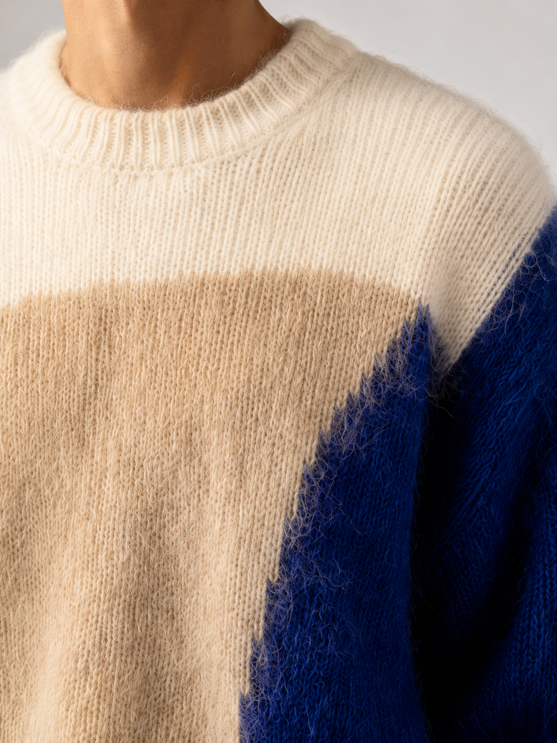 Custom Men's Casual Mohair Knitted  Sweater Dropped Shoulder Pullover with Winter Crew Neck Long Sleeves