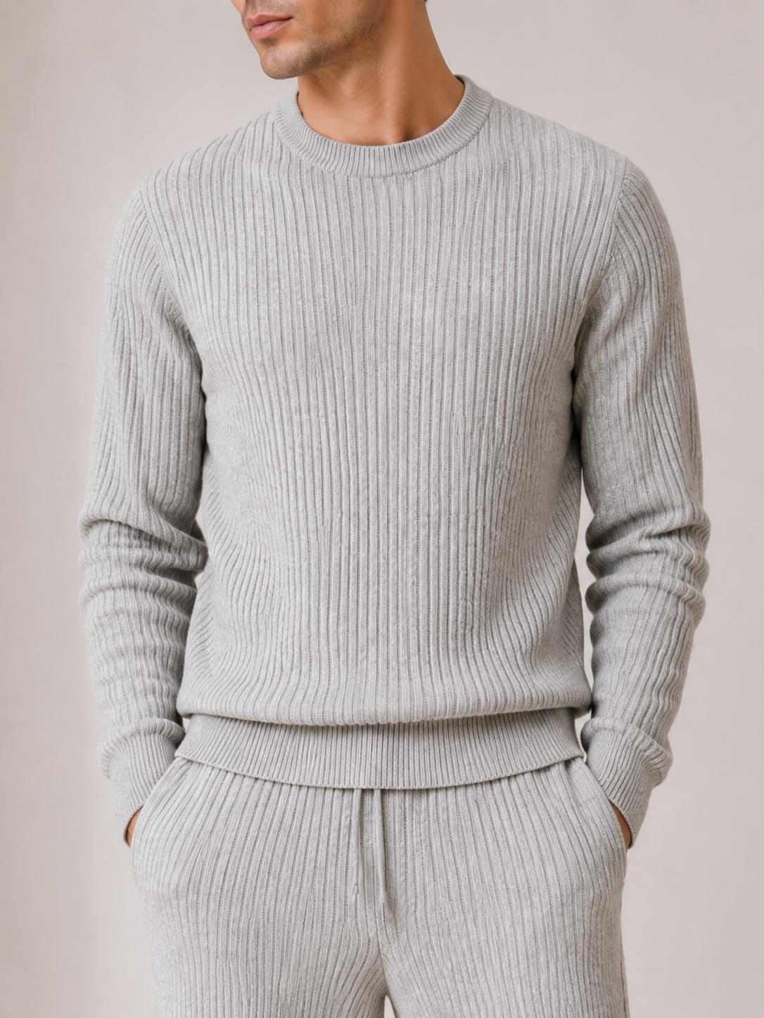 Custom Men Knitwear Set OEM ODM Manufacturer Ribbed Knit Sweater & Pants Low MOQ 50 Fast Sample Factory
