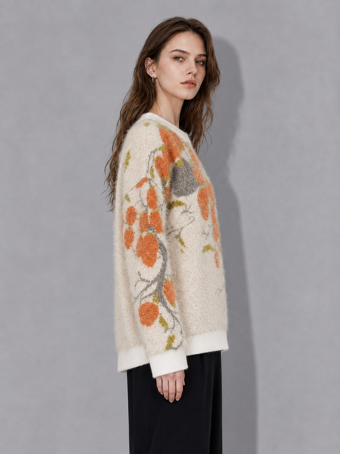 Retro floral knitted women's sweater - new style for autumn and winter loose and comfortable knitted sweater trendy design
