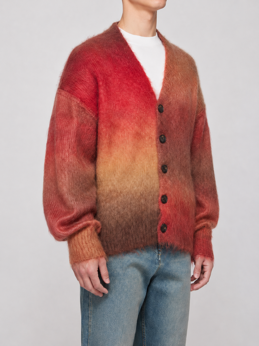 Custom LOGO OEM & ODM Cardigan Mohair Jacquard Knitted Men's Sweaters Custom Knitted Sweater